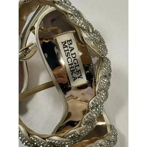 New Badgley Mischka Soft Gold Fennel Braided Spool Heel Size 5 ($265) - Picture 3 of 7